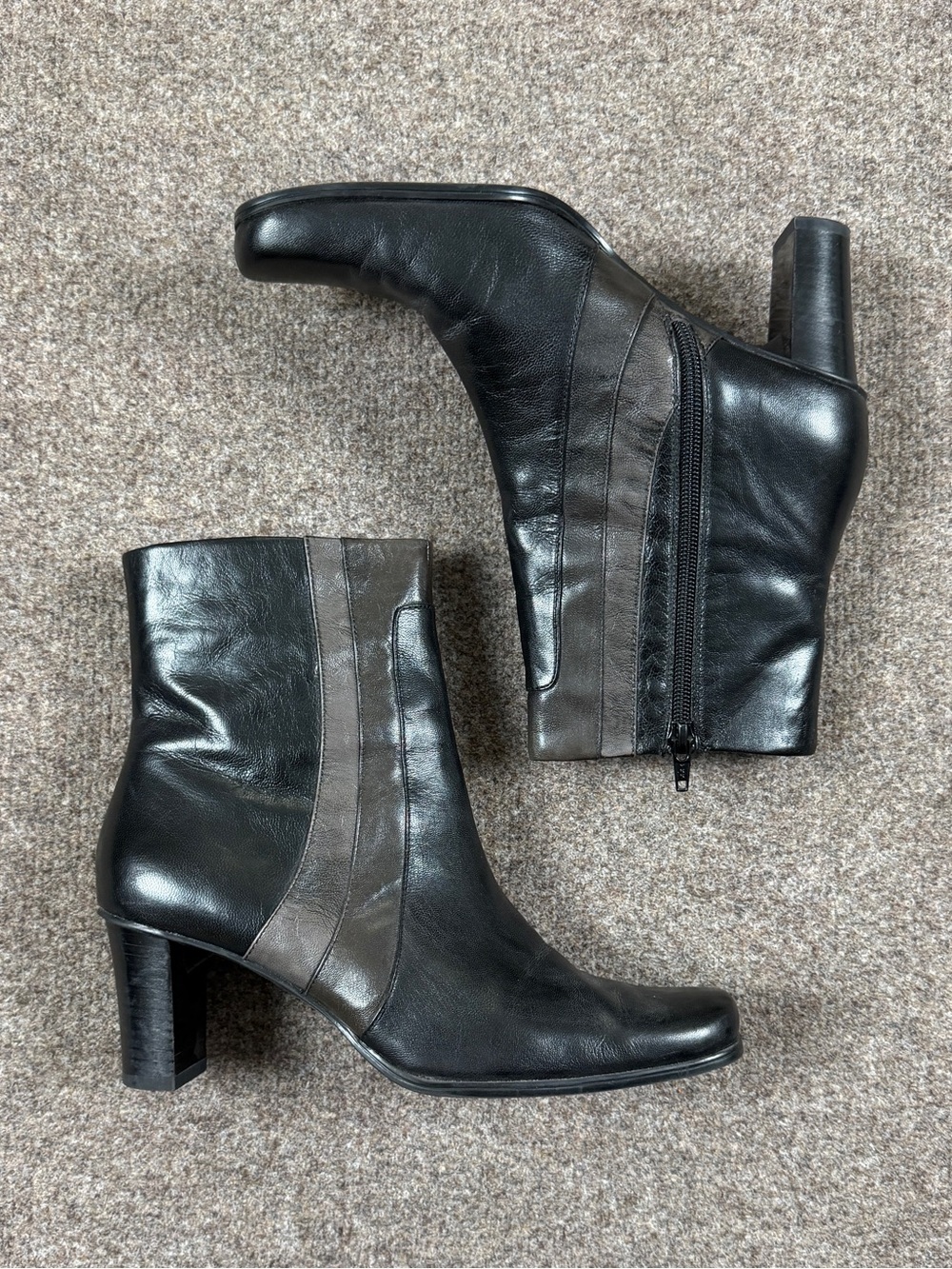 90s Y2K Liz Claiborne Black Leather Chunky Heel Square Toe Ankle Boots Women’s 8 - Picture 2 of 12